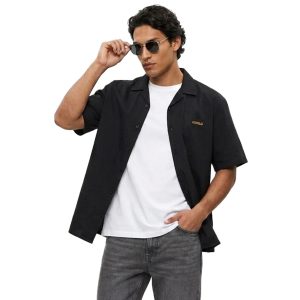 پیراهن لینن مردانه آستین کوتاه ساده مشکی Polo مدل 49732