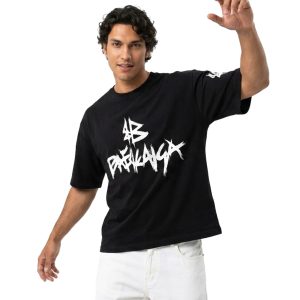 تیشرت Balenciaga یقه گرد مردانه باکسی مشکی نخ پنبه طرحدار مدل 50083