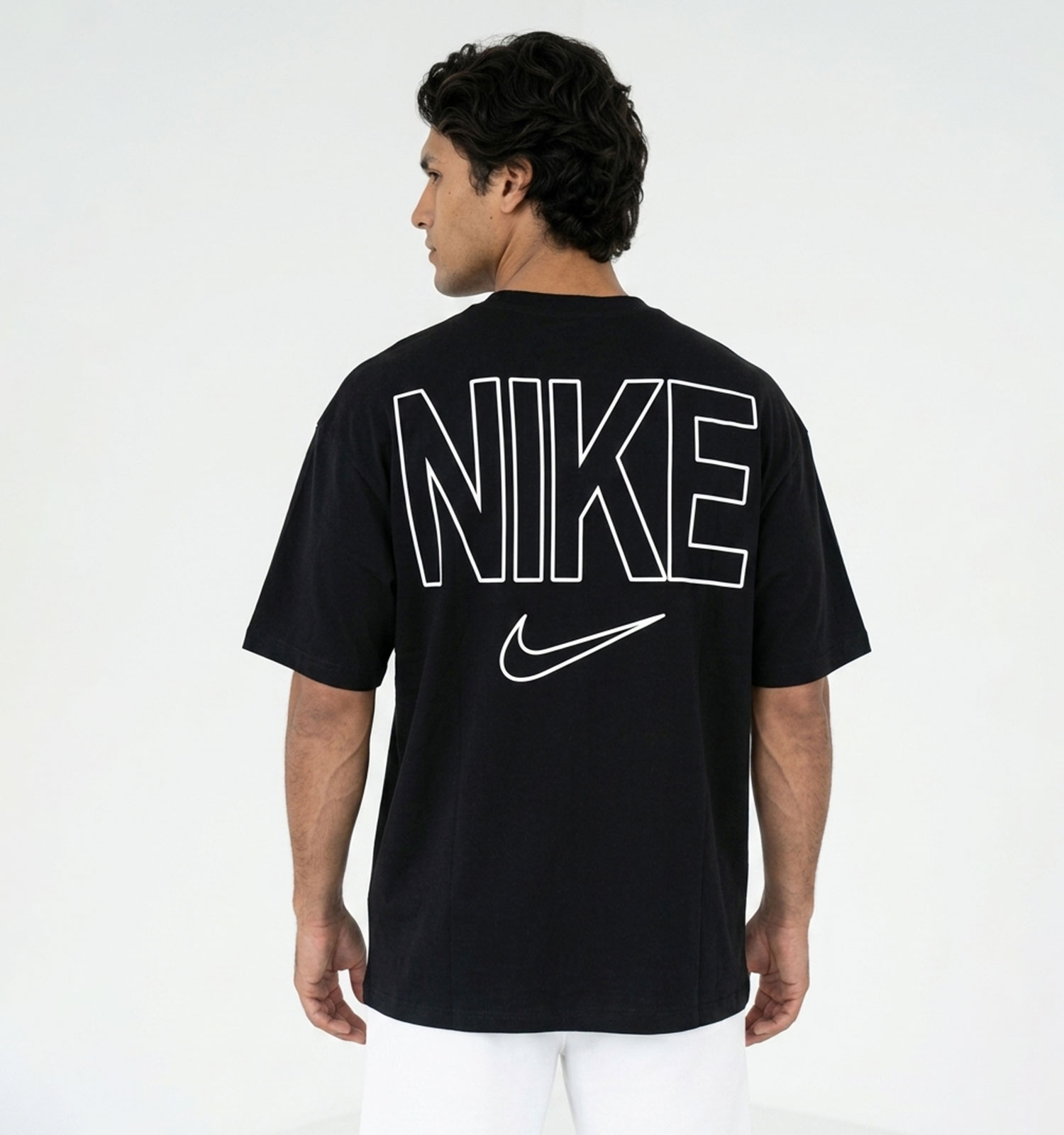 تیشرت Nike یقه گرد مردانه باکسی مشکی نخ پنبه طرحدار مدل 50109