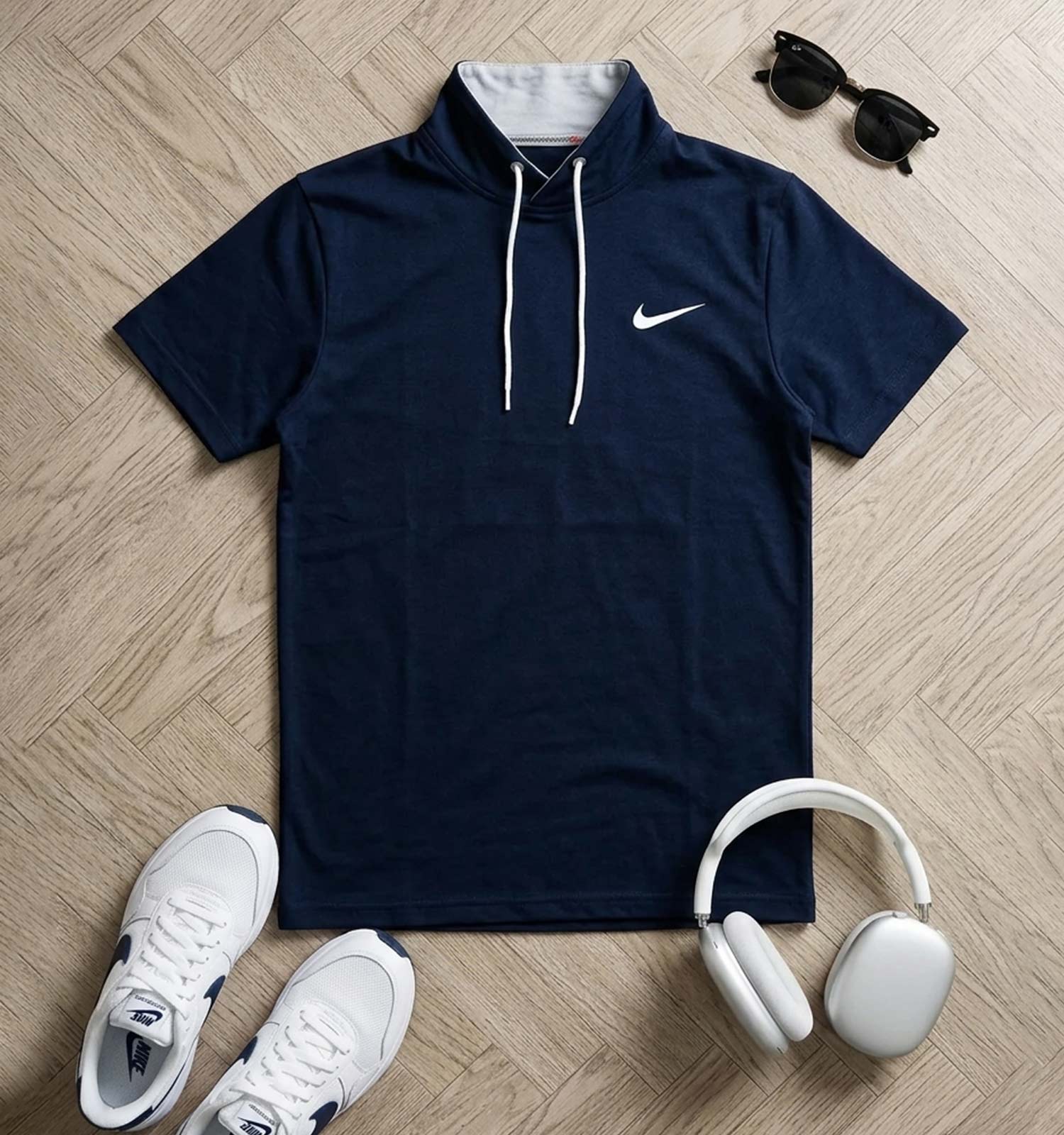 تیشرت Nike یقه گرد مردانه سرمه ای نخ پنبه ساده مدل 49719