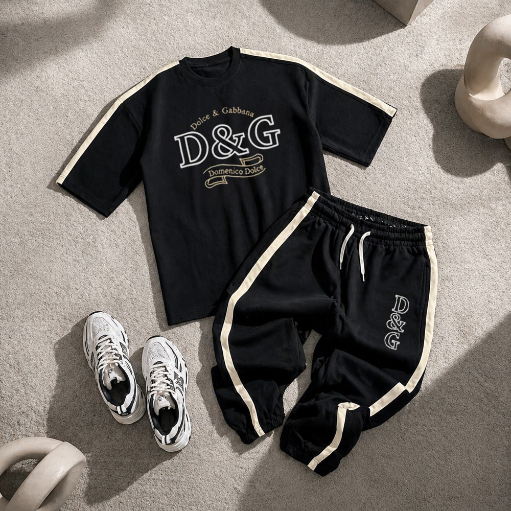ست تیشرت شلوار مردانه بنگال کش مدل D&G مشکی