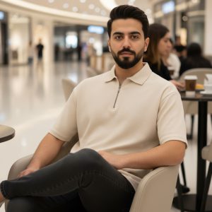 تیشرت مردانه یقه زیپ دار کرم مدل Arban کرم