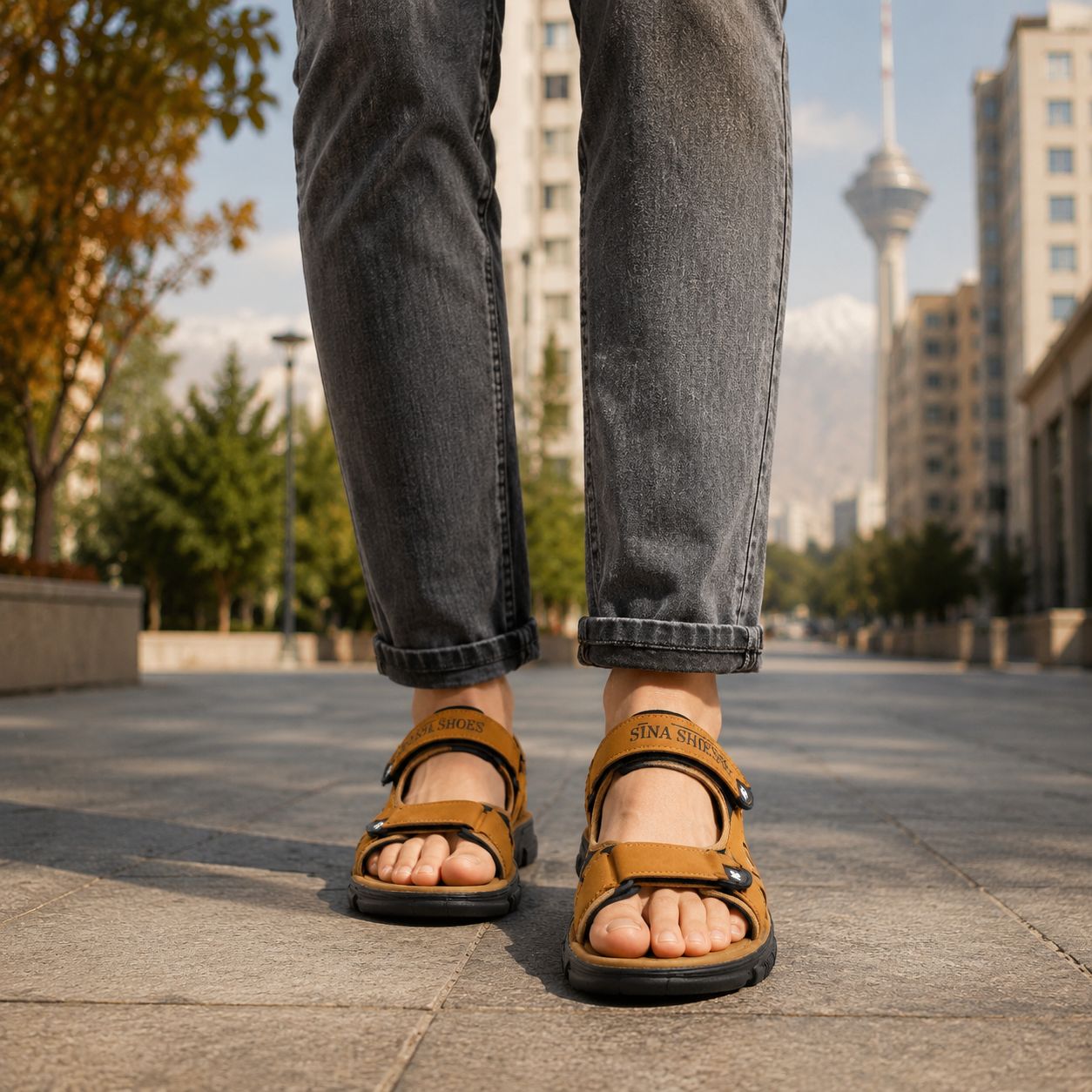 کفش صندل مردانه تابستانی مدل Sina Shoes عسلی