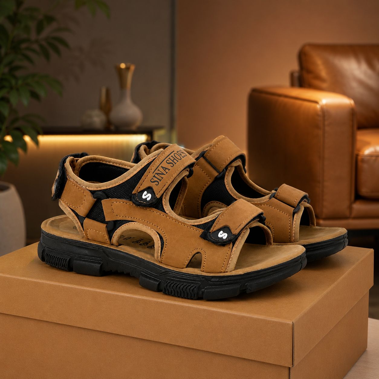 کفش صندل مردانه تابستانی مدل Sina Shoes عسلی