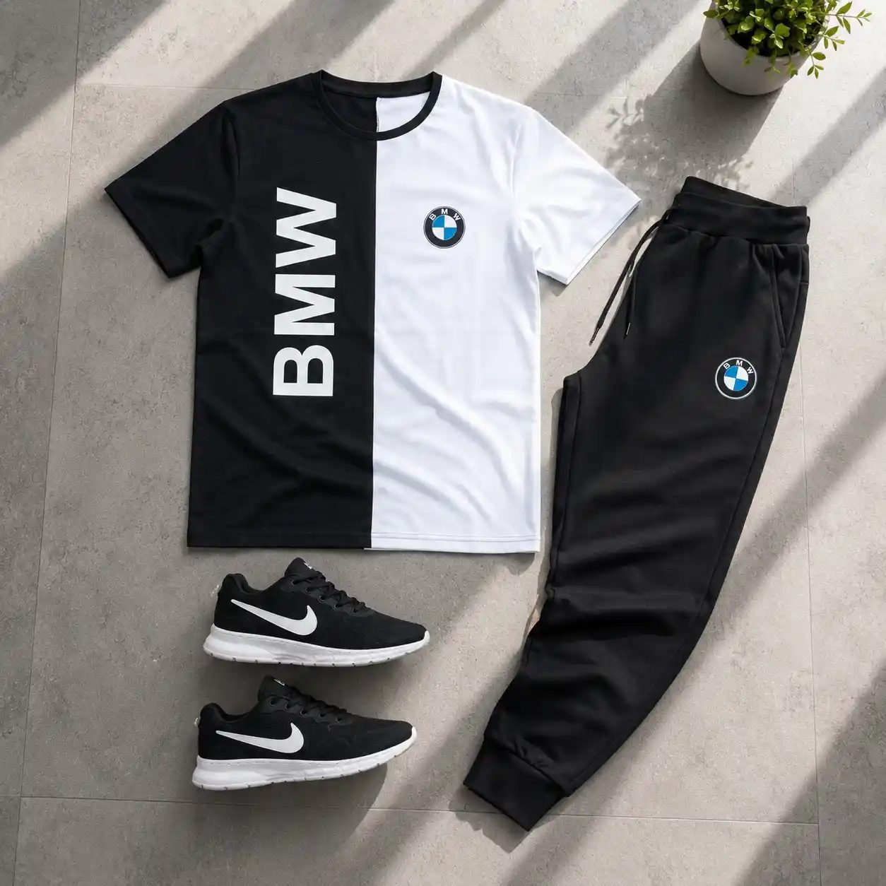 پکیج ست تیشرت شلوار bmw مردانه مدل Noman کفش ورزشی مدل Pavlo