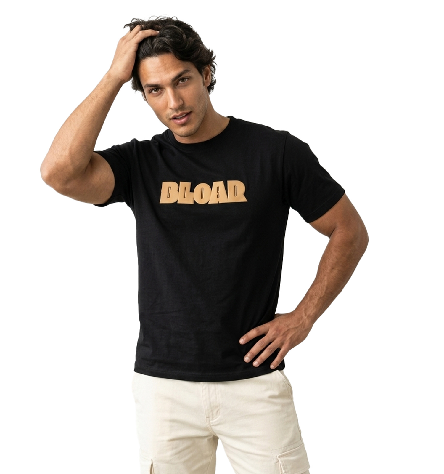تیشرت یقه گرد مردانه مشکی نخ پنبه طرحدار مدل 49990