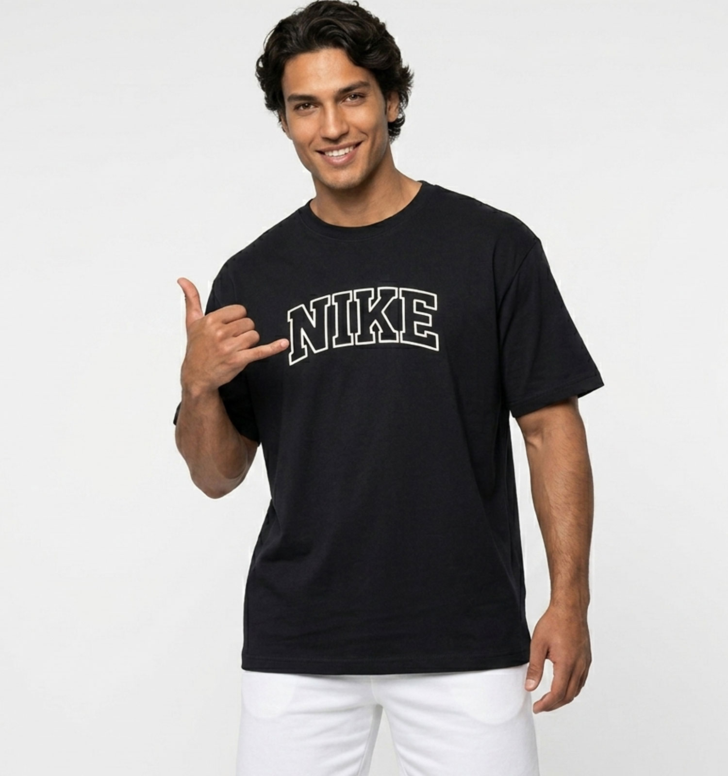 تیشرت Nike یقه گرد مردانه باکسی مشکی نخ پنبه طرحدار مدل 50109