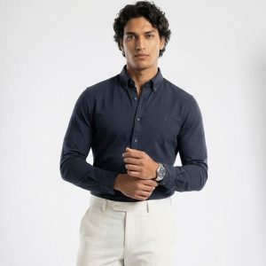 پیراهن پنبه مردانه آستین بلند ساده سرمه ای Polo مدل 49813
