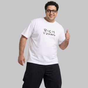 تیشرت یقه گرد مردانه سفید نخ پنبه طرحدار مدل 49978