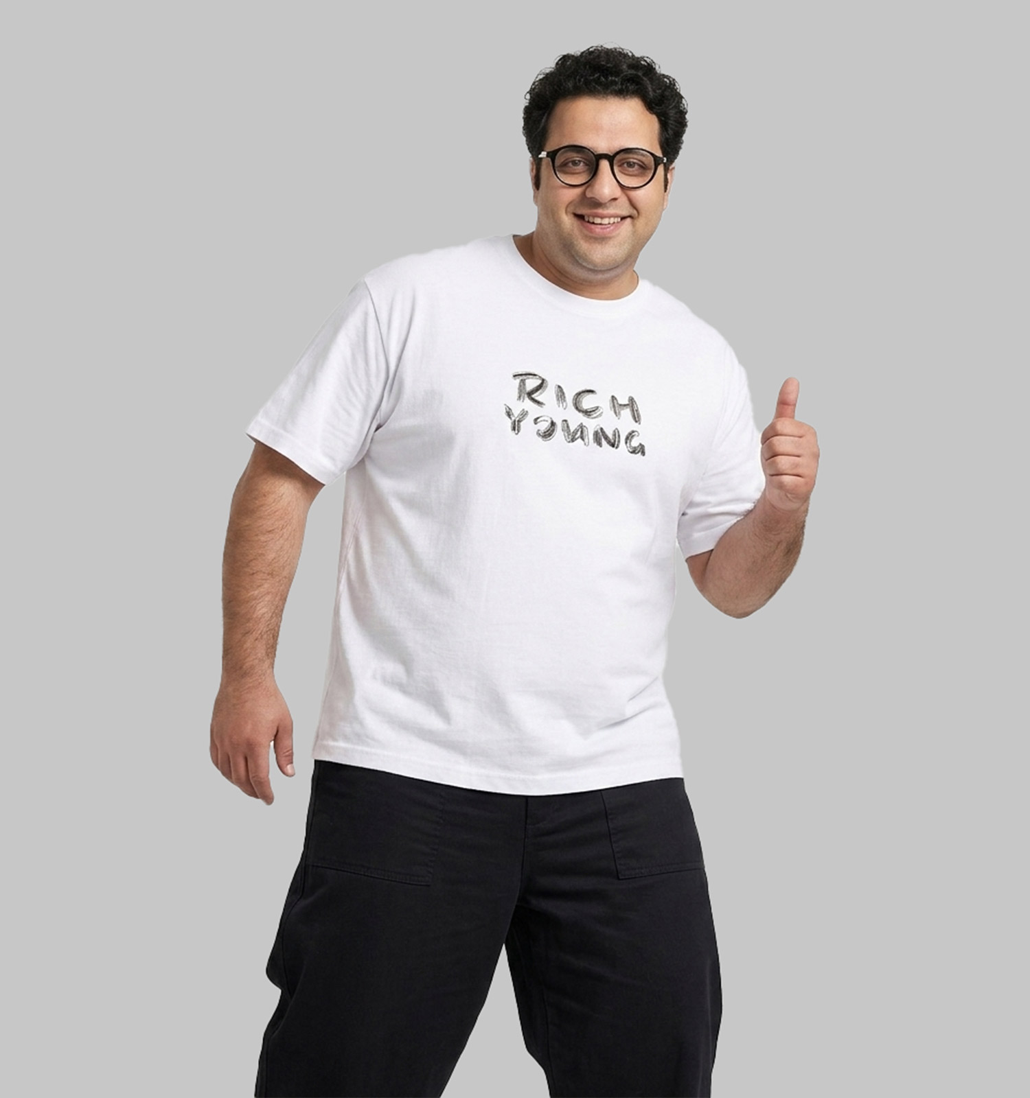 تیشرت یقه گرد مردانه سفید نخ پنبه طرحدار مدل 49978