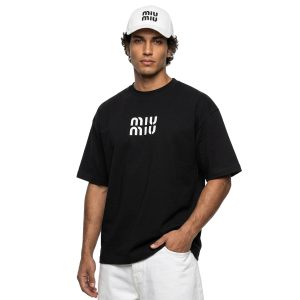 تیشرت miu miu یقه گرد مردانه باکسی مشکی ماکان طرحدار مدل 49762