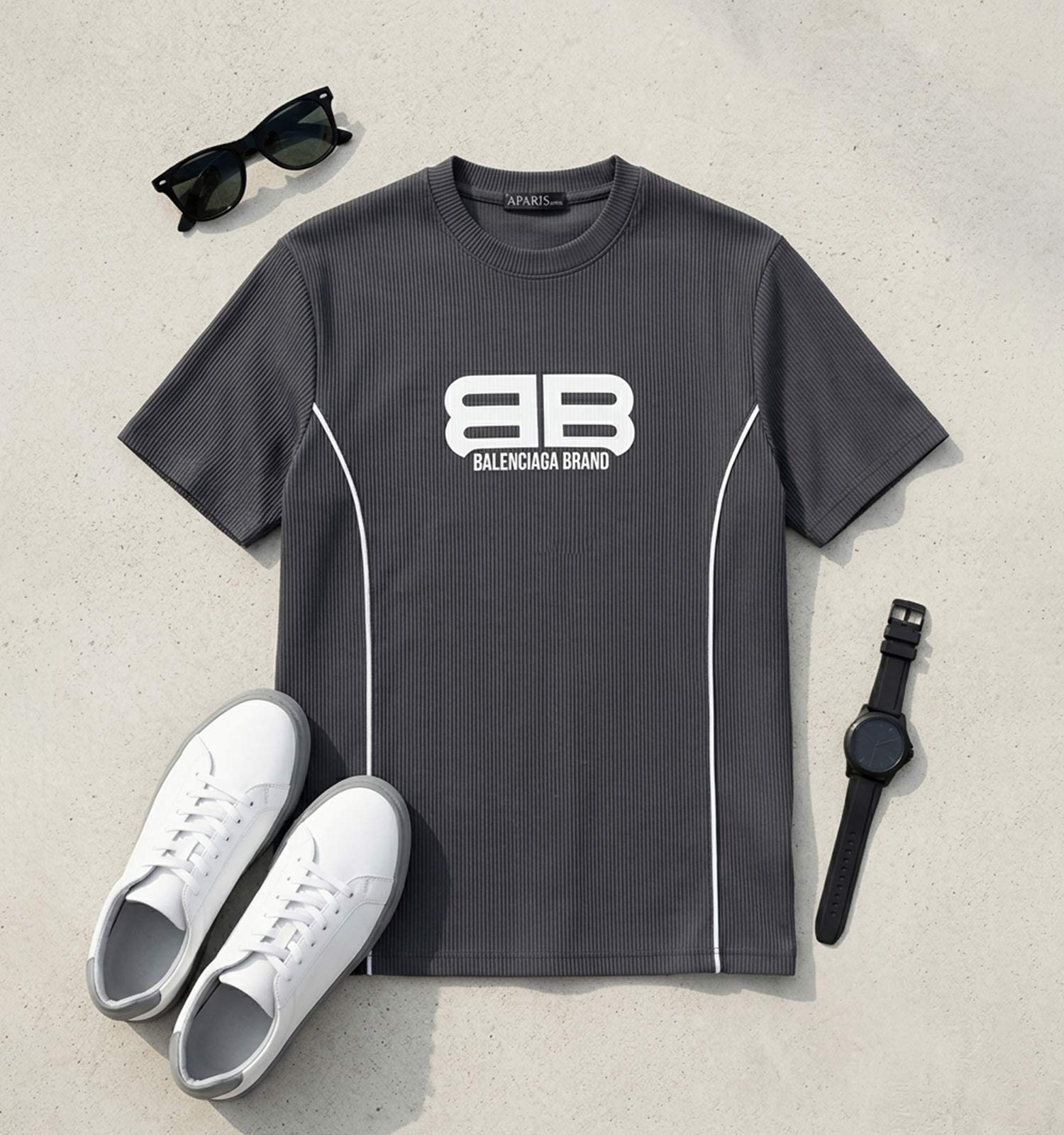 تیشرت Balenciaga یقه گرد مردانه طوسی طرحدار مدل 49754