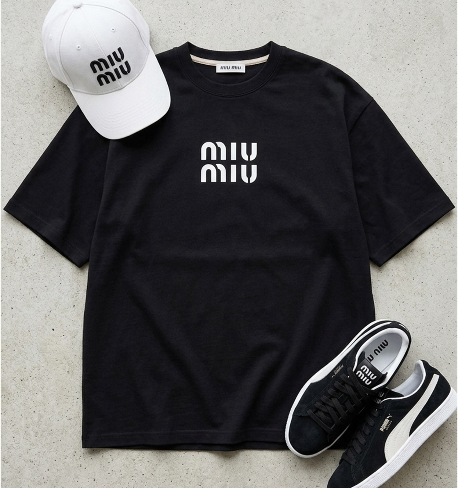 تیشرت miu miu یقه گرد مردانه باکسی مشکی ماکان طرحدار مدل 49762