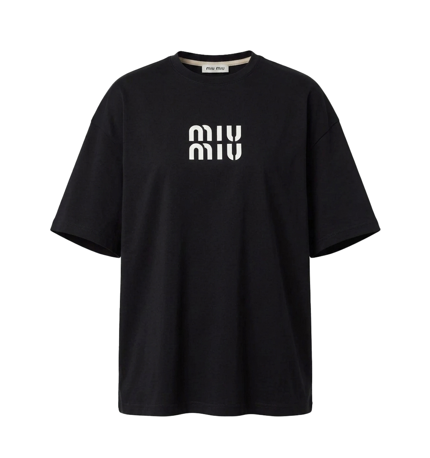 تیشرت miu miu یقه گرد مردانه باکسی مشکی ماکان طرحدار مدل 49762
