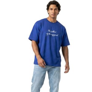 تیشرت یقه گرد مردانه باکسی نخ پنبه طرحدار مدل 49959