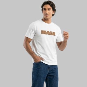 تیشرت یقه گرد مردانه سفید نخ پنبه طرحدار مدل 49992