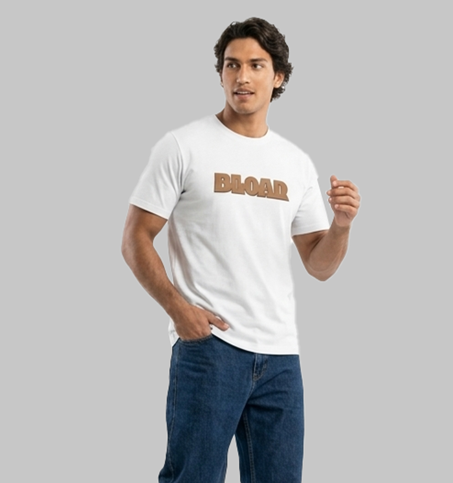 تیشرت یقه گرد مردانه سفید نخ پنبه طرحدار مدل 49992