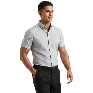 پیراهن نخی مردانه آستین کوتاه ساده طوسی Polo مدل 49738