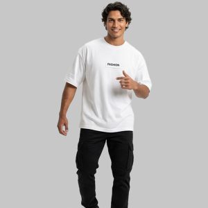تیشرت Fashion یقه گرد مردانه باکسی سفید ماکان مدل 49874