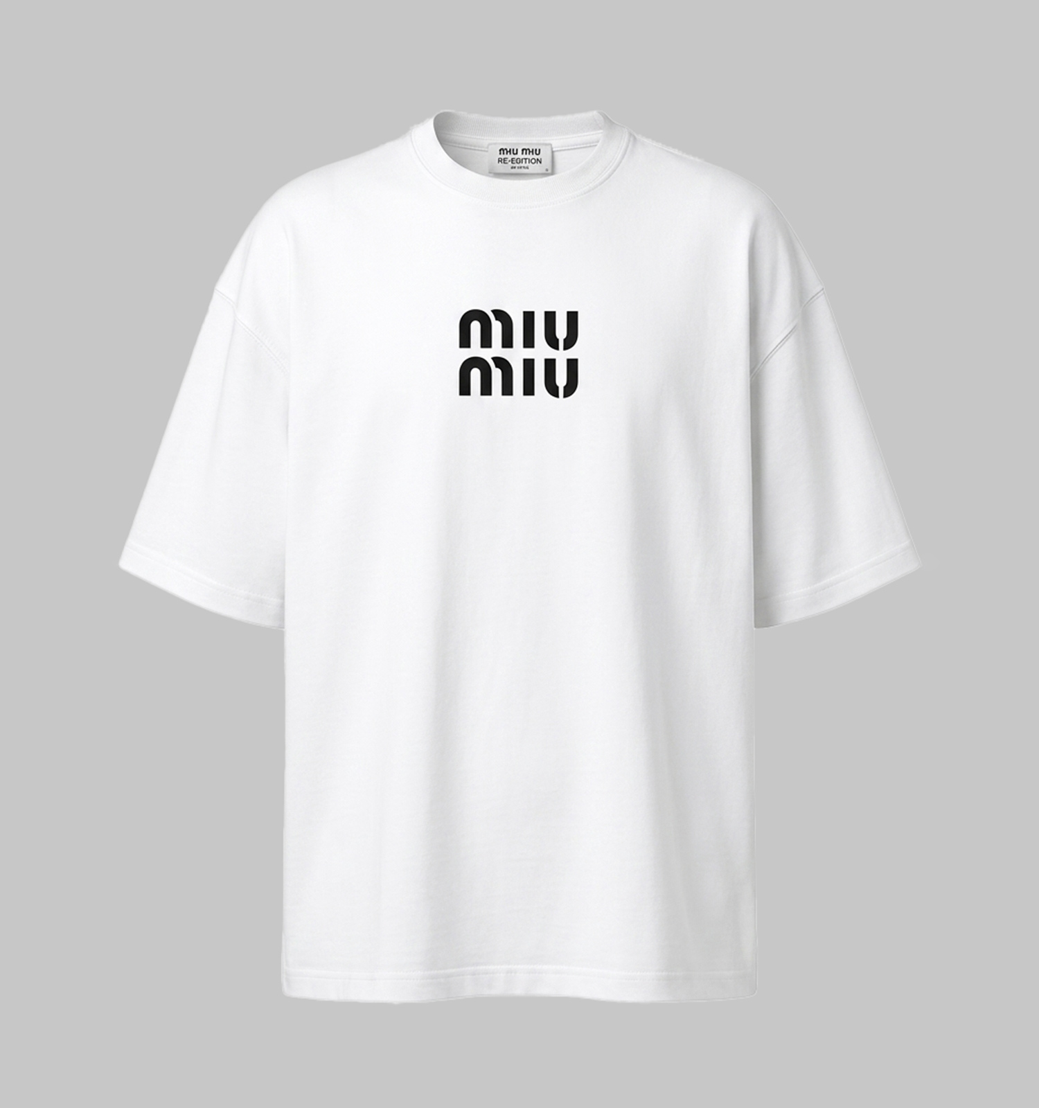 تیشرت miu miu یقه گرد مردانه باکسی سفید ماکان طرحدار مدل 49763