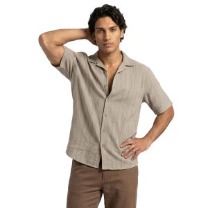 پیراهن نخی مردانه آستین کوتاه ساده مدل 49735
