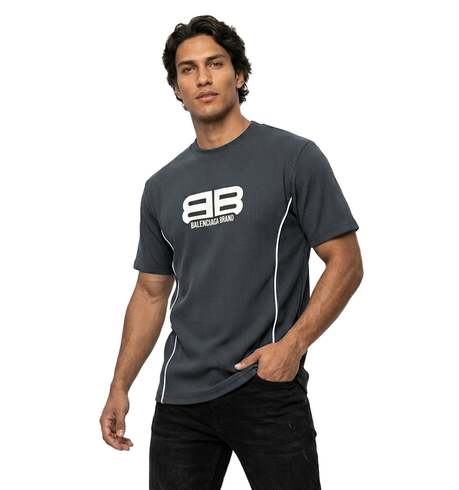 تیشرت Balenciaga یقه گرد مردانه طوسی طرحدار مدل 49754