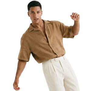 پیراهن کنفی مردانه آستین کوتاه ساده مدل 49891