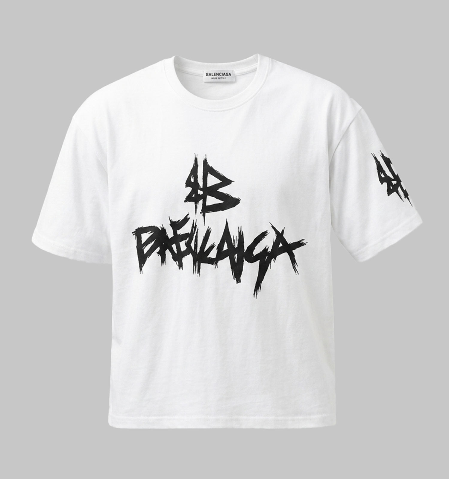 تیشرت Balenciaga یقه گرد مردانه باکسی سفید نخ پنبه طرحدار مدل 50084