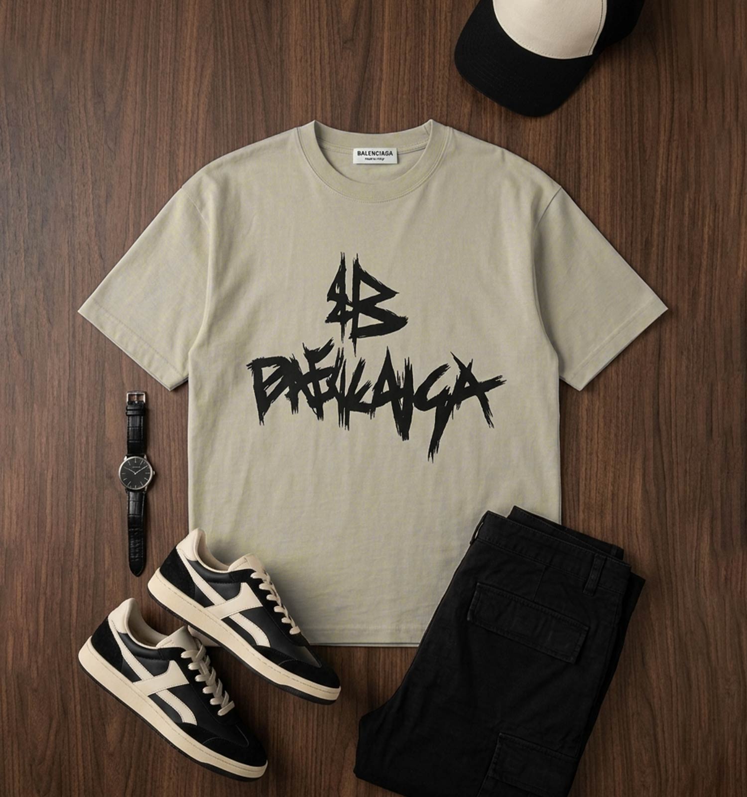 تیشرت Balenciaga یقه گرد مردانه باکسی نخ پنبه طرحدار مدل 50082