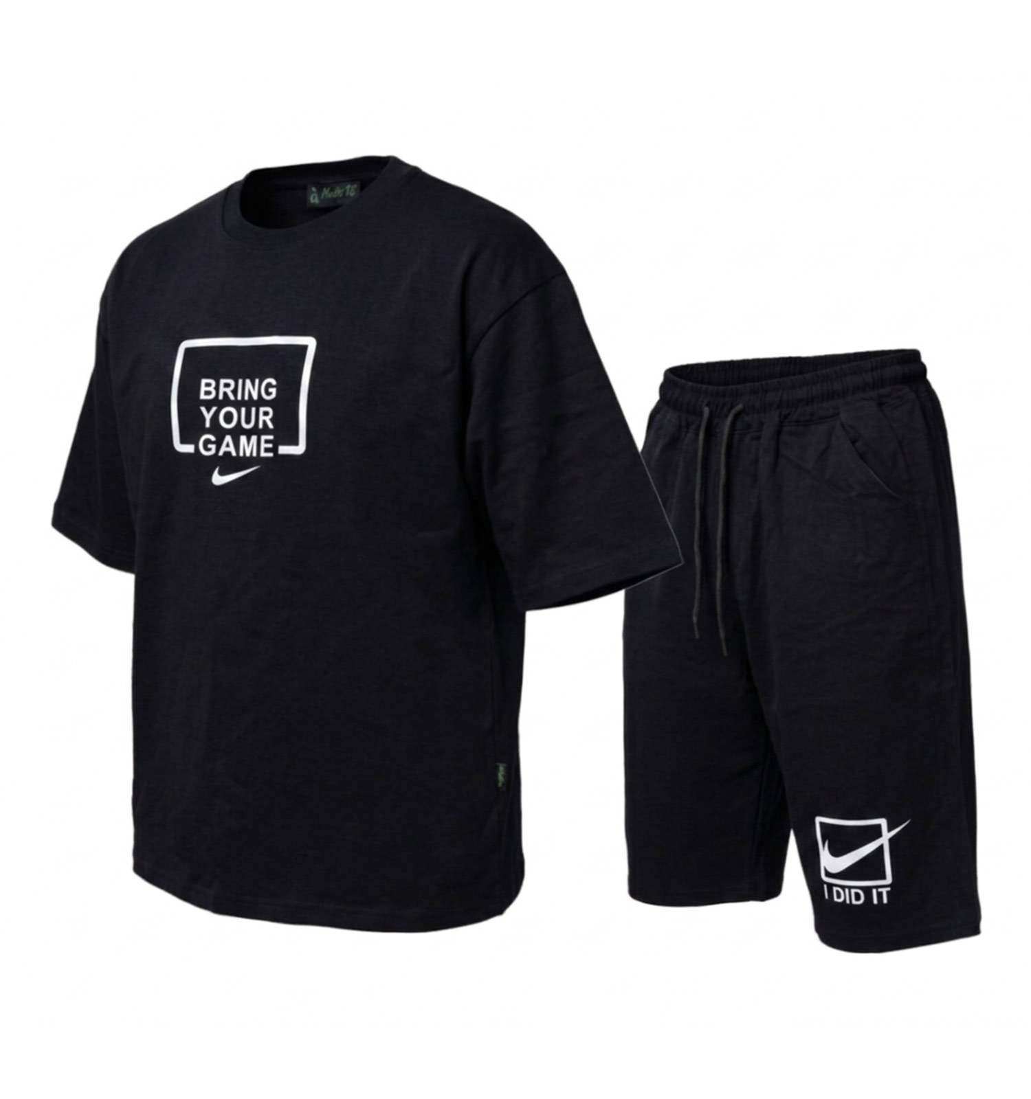 ست مردانه تیشرت شلوارک نخ پنبه مشکی Nike طرحدار مدل 50308