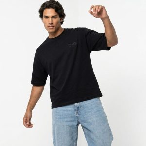 تیشرت D&G یقه گرد مردانه مشکی مچینست طرحدار مدل 50301