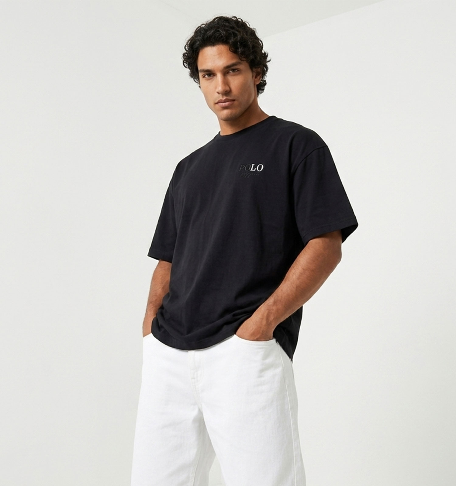 تیشرت Polo یقه گرد مردانه مشکی نخ پنبه طرحدار مدل 50144