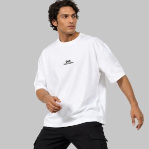 تیشرت D&G یقه گرد مردانه باکسی سفید نخ پنبه طرحدار مدل 50211