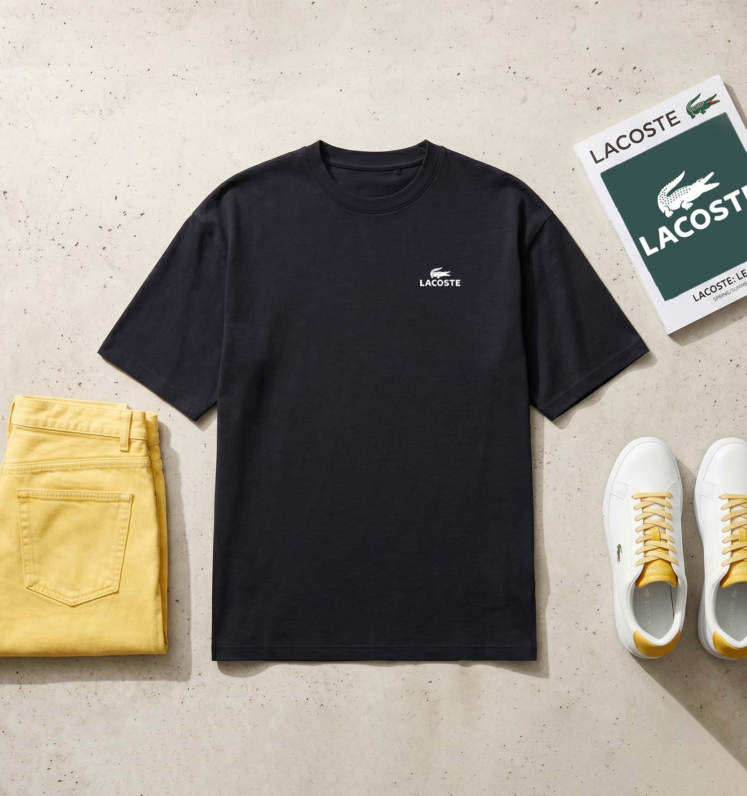 تیشرت Lacoste یقه گرد مردانه باکسی مشکی مدل 50434