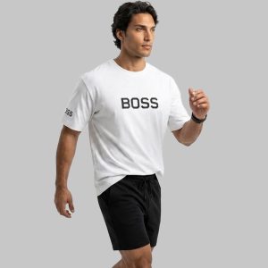 تیشرت Boss یقه گرد مردانه سفید نخ پنبه طرحدار مدل 50200