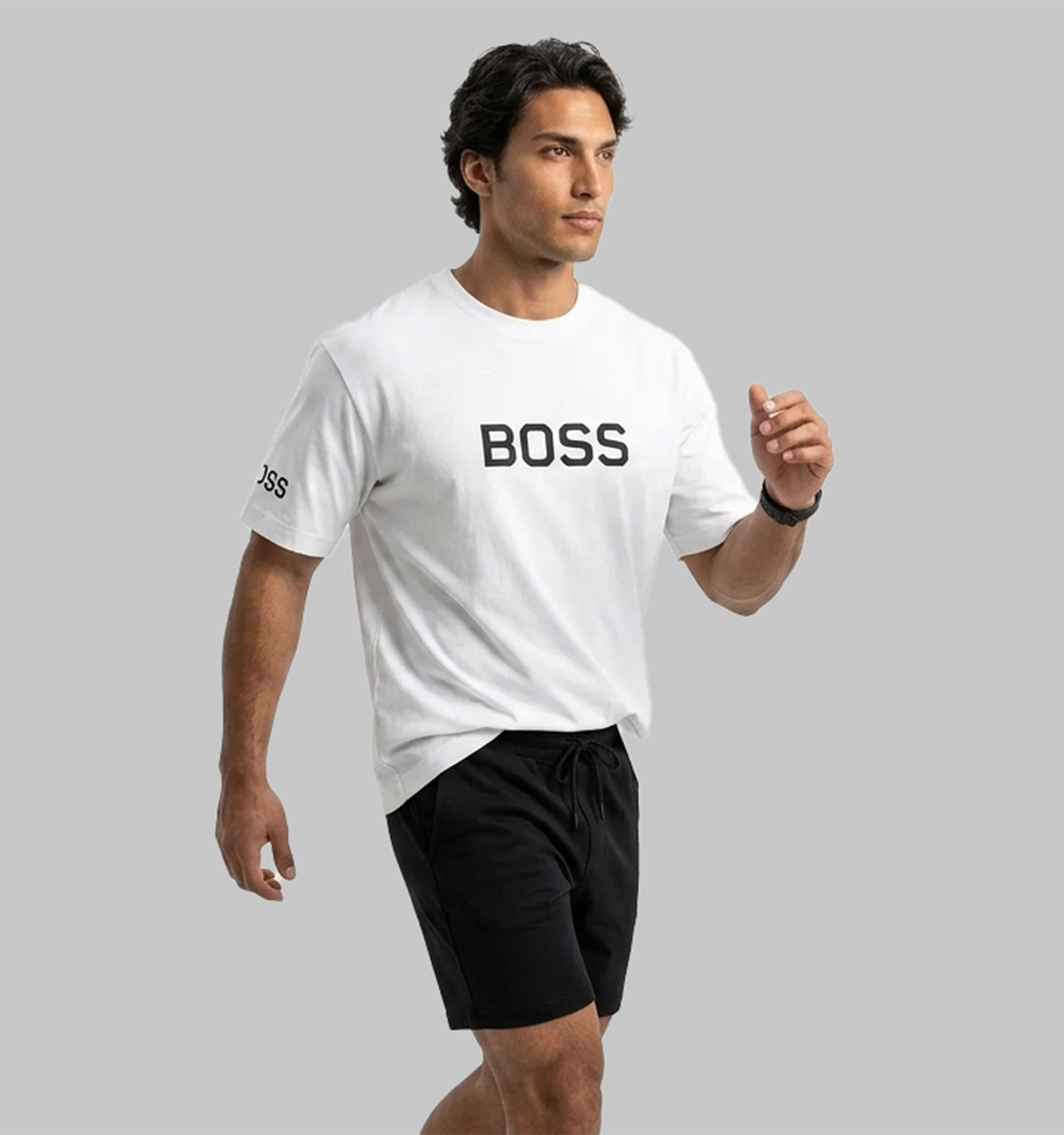 تیشرت Boss یقه گرد مردانه سفید نخ پنبه طرحدار مدل 50200