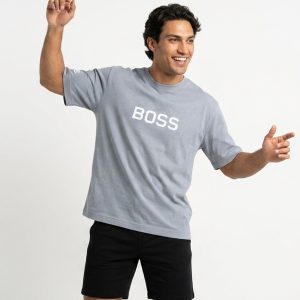 تیشرت Boss یقه گرد مردانه طوسی نخ پنبه طرحدار مدل 50201