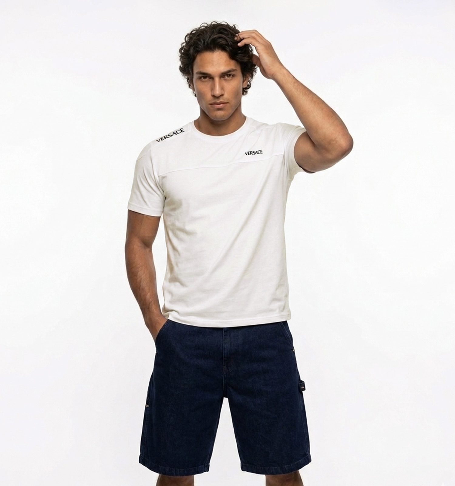 تیشرت Versace یقه گرد مردانه نخ پنبه طرحدار مدل 50129