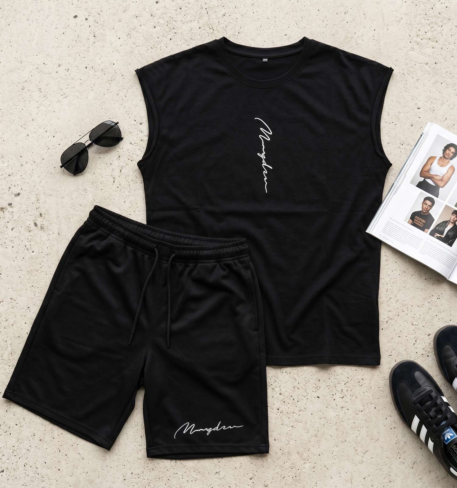 ست مردانه رکابی شلوارک نرمال مشکی Massimo Dutti مدل 50420