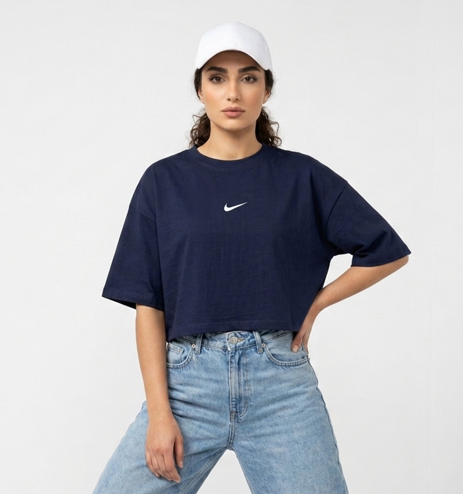 تیشرت Nike یقه گرد زنانه باکسی نخ پنبه طرحدار مدل 50405