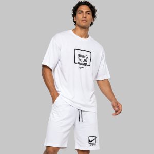 ست مردانه تیشرت شلوارک نخ پنبه سفید Nike طرحدار مدل 50307
