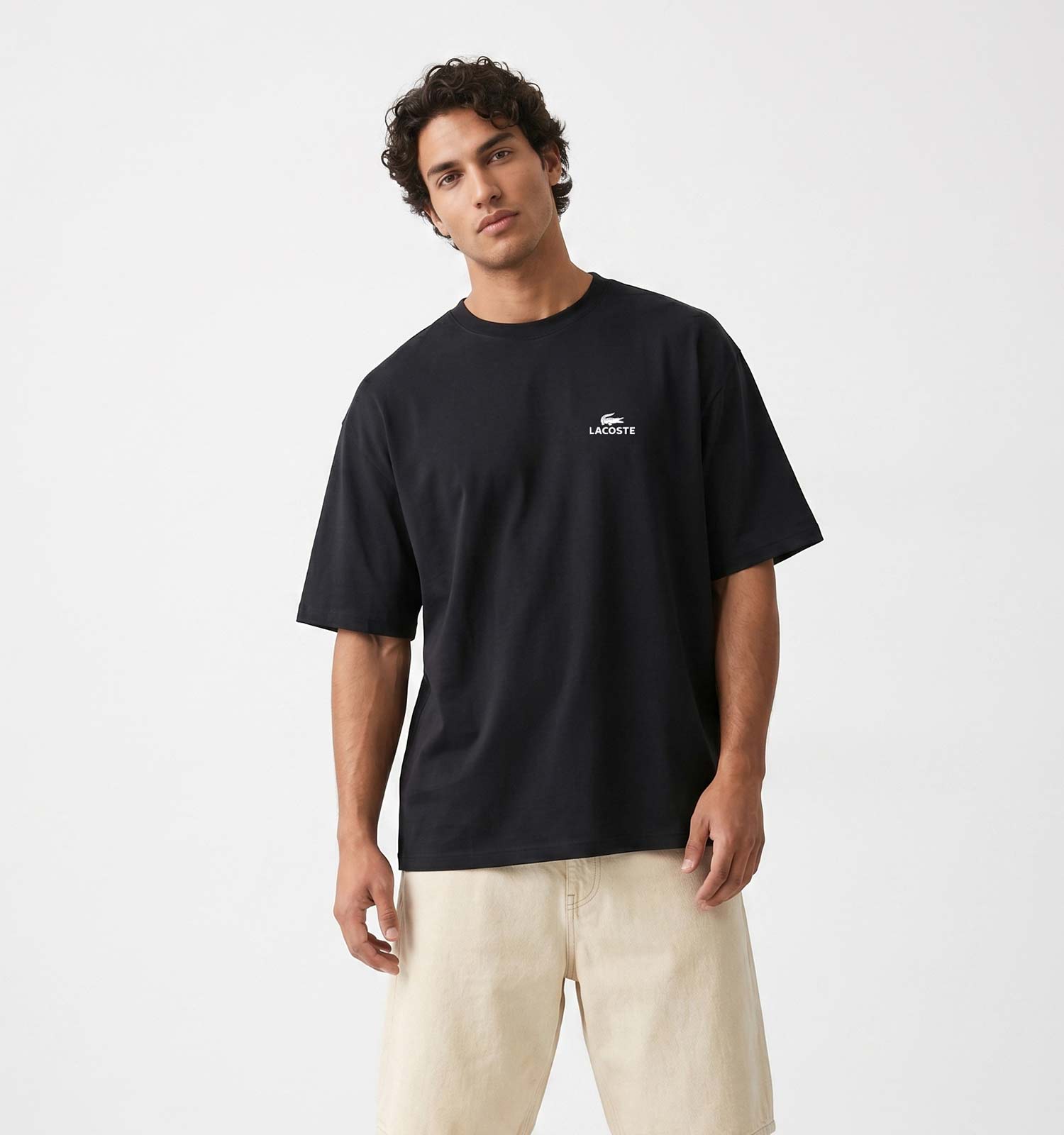 تیشرت Lacoste یقه گرد مردانه باکسی مشکی مدل 50434