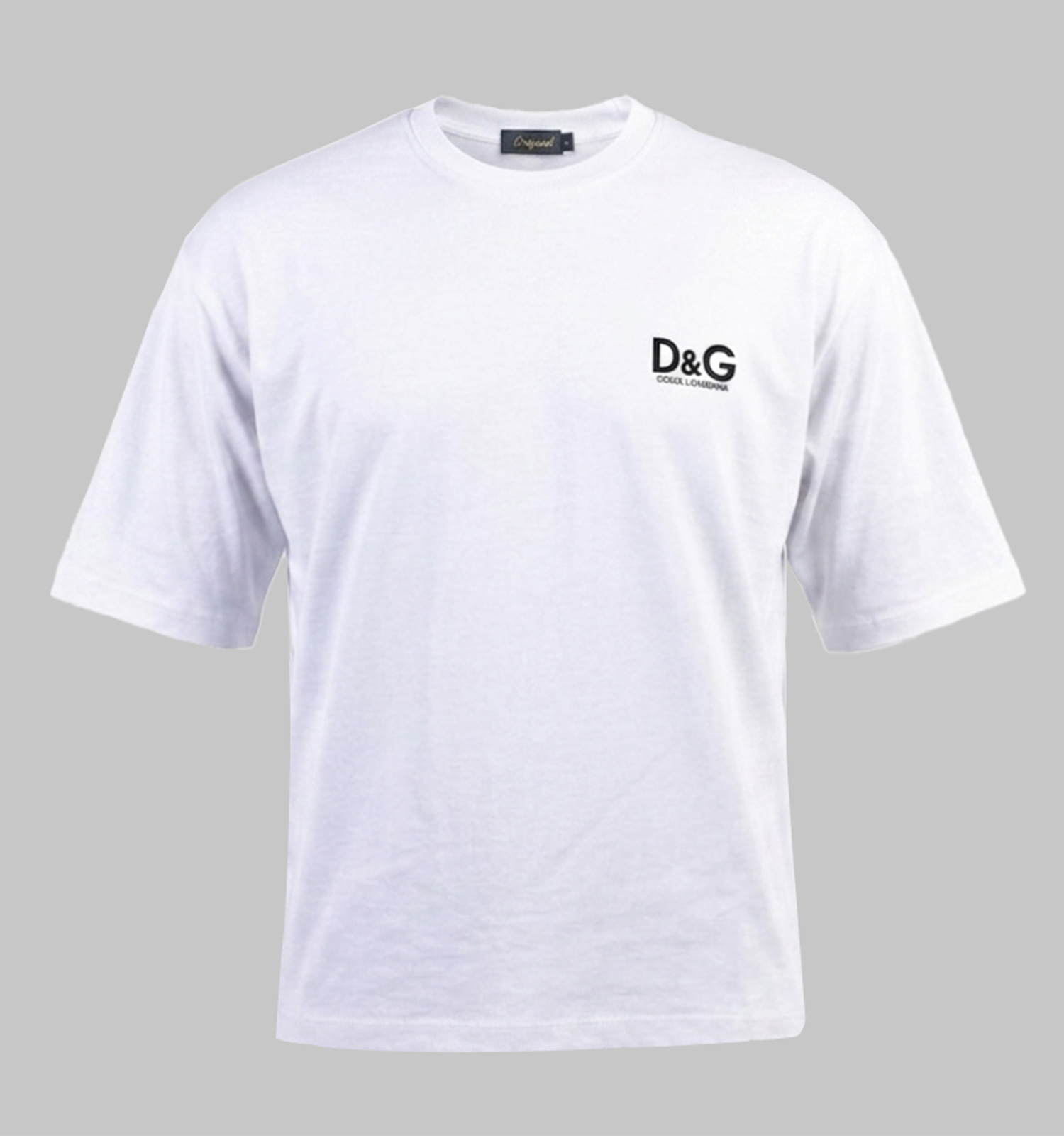تیشرت D&G یقه گرد مردانه سفید مچینست طرحدار مدل 50302