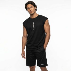 ست مردانه رکابی شلوارک نرمال مشکی Massimo Dutti مدل 50420