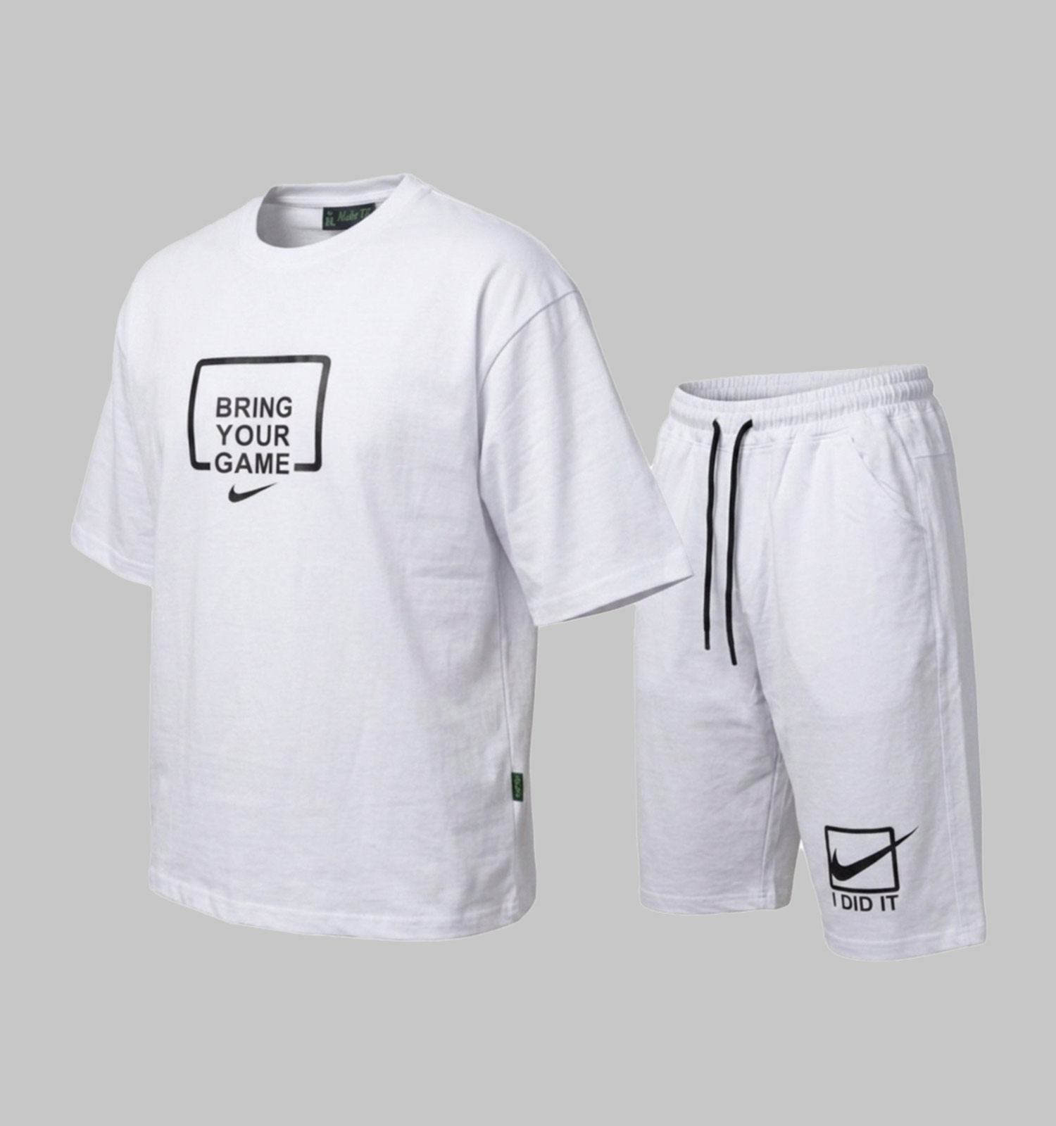 ست مردانه تیشرت شلوارک نخ پنبه سفید Nike طرحدار مدل 50307