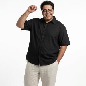 پیراهن نخ پنبه مردانه آستین کوتاه ساده مشکی Polo مدل 50473