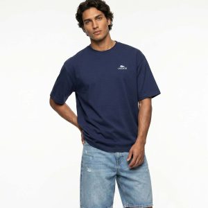 تیشرت Lacoste یقه گرد مردانه باکسی سرمه ای مدل 50432