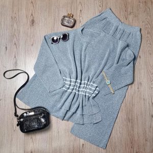ست بلوز شلوار بافت زنانه Parnia_Gray مدل 3861
