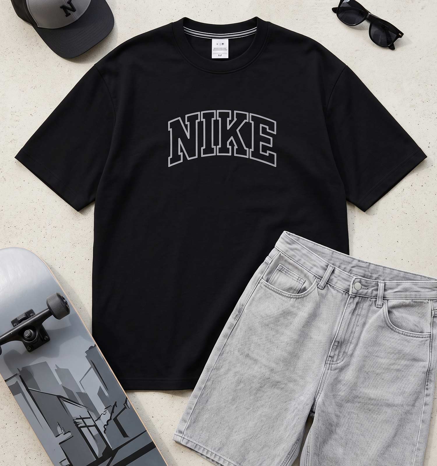 تیشرت یقه گرد مردانه باکسی طرحدار پنبه دو رو مشکی Nike مدل 50790