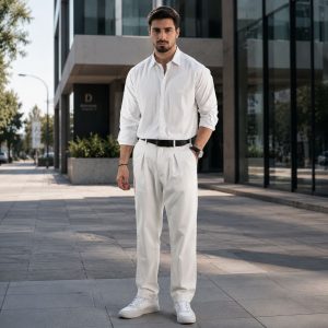 پیراهن آستین بلند نخی مدل P790 سفید